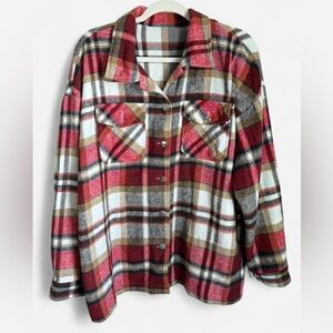 Red and Brown Plaid Button-Up Shirt
